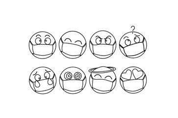 Face mask emoji collection line art