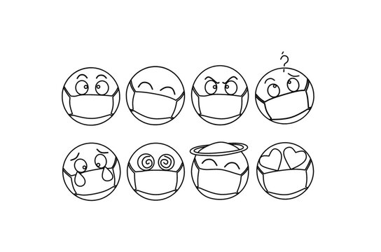 Face Mask Emoji Collection Line Art