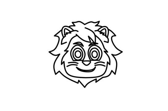 Happy lion emoji line art drawing