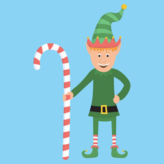christmas character of little elf with big candy