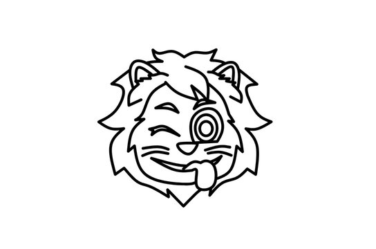 Lion silly face emoji line art drawing
