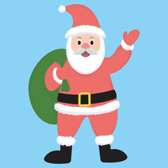 christmas character of santa claus waving and holding a bag