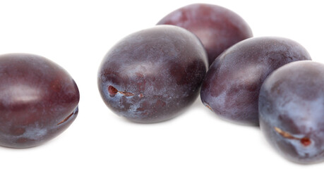 Ripe plum berries isolated on white background.