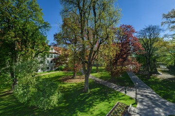 Der Fronhof in der Fürstbischöflichen Residenz in Augsburg, eine öffentliche Parkanlage im Frühling