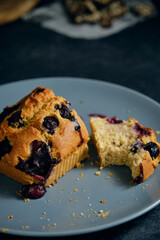 sponge cake with blueberries on a plate
