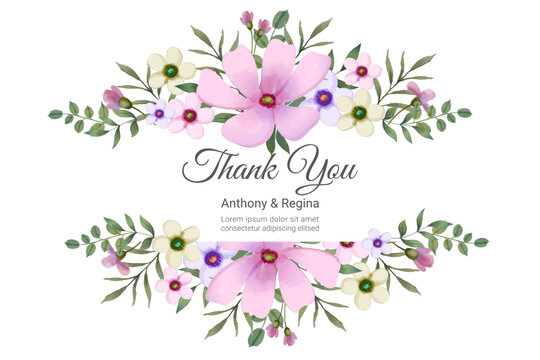 Lettering thank you cute pink watercolor flowers