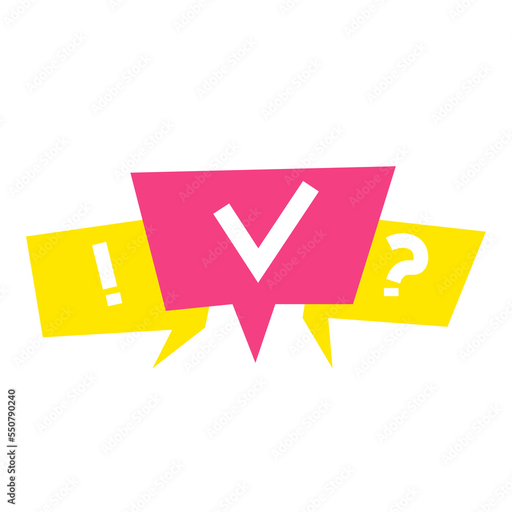 Poster speech bubbles with exclamation point, question mark, checkmark. faq, frequently asked questions, ch