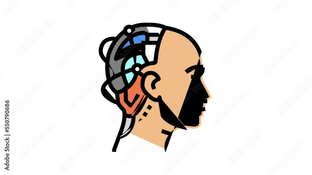 Poster head face robot color icon animation