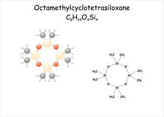 Stylized molecule model/structural formula of octamethylcyclotetrasiloxane.