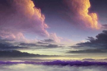 Obraz na płótnie Canvas Abstract fantasy landscape purple Cumulus clouds