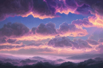 Abstract fantasy landscape purple Cumulus clouds