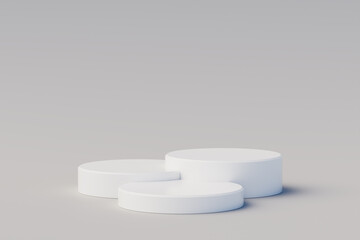 Cylinder podiums on concretebackground. Abstract minimal scene with geometrical. Scene to show cosmetic products presentation. Mock up design empty space. Showcase, display case. 3d rendering