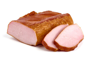 Smoked Pork loin, isolated on white background.