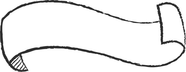 Chalk style sketchy ribbon vector illustration. Hand drawn elegant banner with curved ribbon sketch and curled doodle flag for vintage cafe board menu design