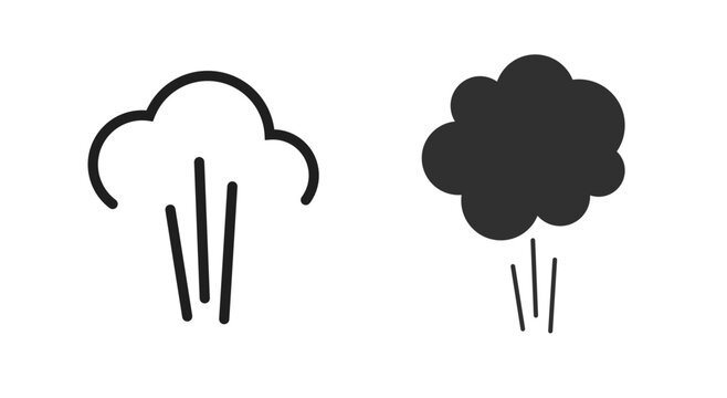 Puff fart steam air blow icon pictogram vector or wind cloud gust pressure flow graphic line outline thin linear art clipart, flat black smoke niff stench simple stroke breath game blast