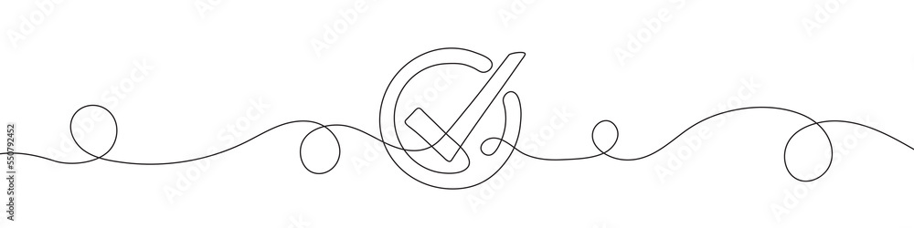 Poster check mark in continuous line drawing style. line art of the approved symbol. vector illustration. a