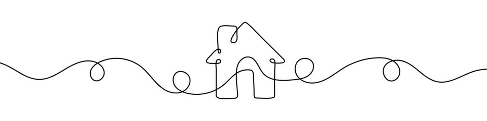 House sign in continuous line drawing style. Line art of house icon. Vector illustration. Abstract background - obrazy, fototapety, plakaty