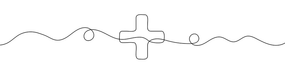 Plus sign in continuous line drawing style. Line art of a plus sign. Vector illustration. Abstract background © chekman