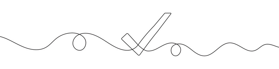 Check mark in continuous line drawing style. Line art of the approved symbol. Vector illustration. Abstract background