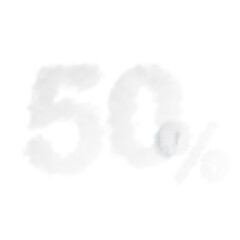 50 percent discount symbol in the shape of a cloud. Sell ​​up to fifty percent Numbers float in the air. Png 3D rendering