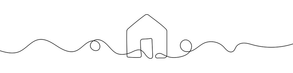 House sign in continuous line drawing style. Line art of house icon. Vector illustration. Abstract background - obrazy, fototapety, plakaty