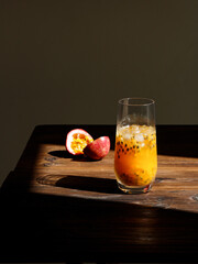 glass of Passion fruit juice on a table