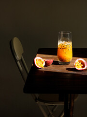glass of Passion fruit juice on a table