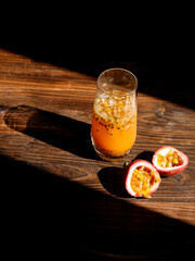glass of Passion fruit juice on a table