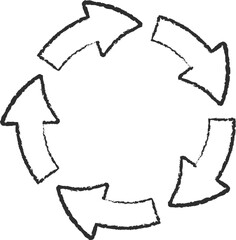 Chalk style circular arrows symbols collection vector illustration. Reuse or process icon, reset or process pictogram, chalked sketch arrows set isolated on blackboard for presentation or infographic