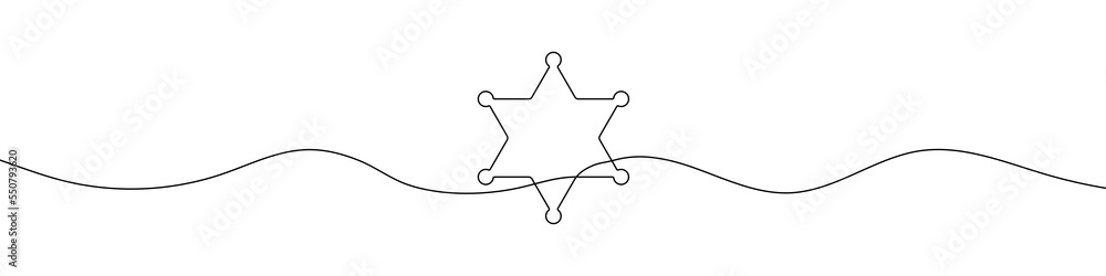 Poster sheriff star of in continuous line drawing style. line art of sheriff star. vector illustration. abs