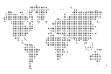 Naklejka premium World map stylized with dots on white background. Dotted world map with continents, North and South America, Europe and Asia, Africa and Australia