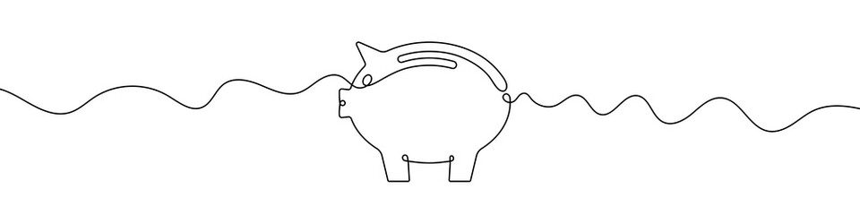 Piggy bank icon in continuous line drawing style. Line art of piggy bank symbol. Vector illustration. Abstract background