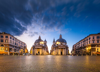 Fototapeta na wymiar Twin Churches of Piazza del Popolo in Rome, Italy