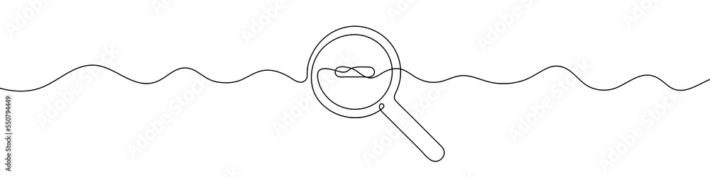 Poster zoom out icon in continuous line drawing style. line art of magnifying glass with a sign of minus. v