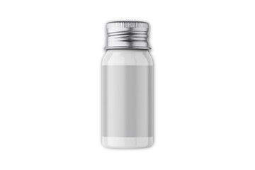 Screw cap metal lid glass glossy bottle with empty label mockup isolated on white background. 3d rendering.