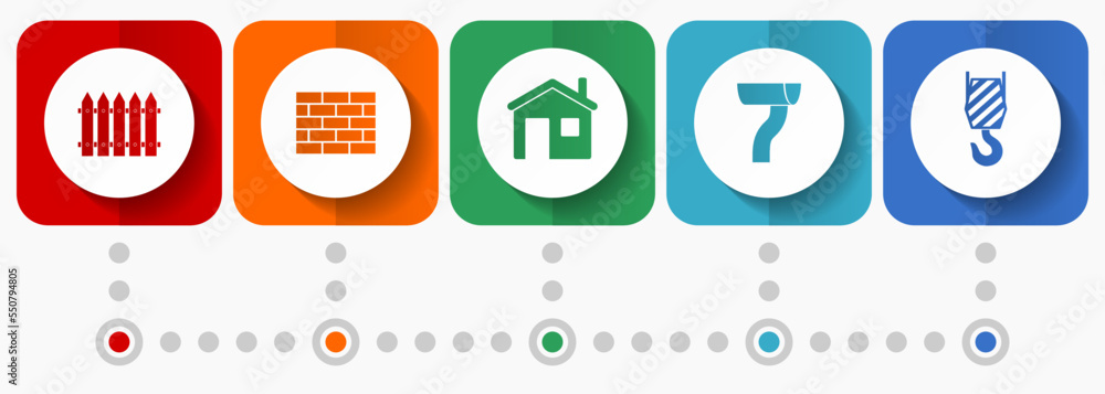 Poster home building vector icons, industrial and conctruction flat design web buttons collection, business