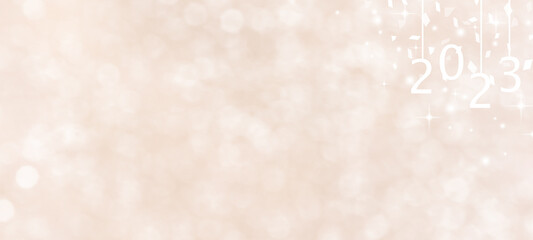 2023 text on rose gold color background with star glittering light for happy new year season collection concept