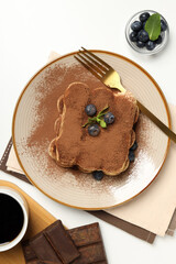 Concept of sweet food, Tiramisu cake, top view