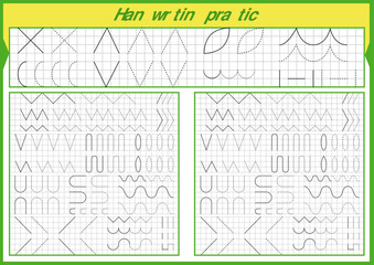 Set of educational pages with tracing linear objects for kids