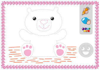 Trace and color bear worksheet for kids vector