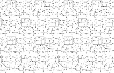 Chemical formula and outlines on whiteboard. Vector seamless pattern. Scientific  and education background. 