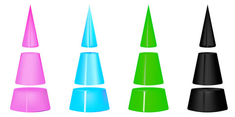 Set of colorful glossy cones. Vector illustration.white background