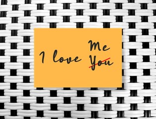 Black white pattern with yellow note written I LOVE ME concept of practice self Love more than...