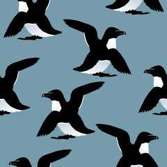 Vector seamless pattern with sea birds razorbills