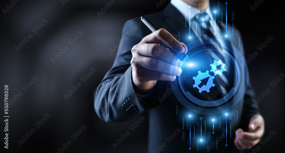 Poster big data system integration innovation technology and business concept.