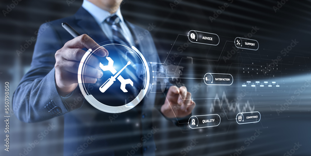 Poster service customer satisfaction technical support concept on virtual screen.
