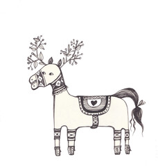 Sweet hand draw illustration of a Santa Claus reindeer and Christmas decoration .