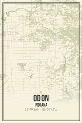 Retro US city map of Odon, Indiana. Vintage street map.