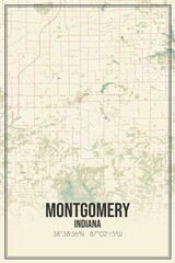 Retro US city map of Montgomery, Indiana. Vintage street map.