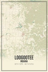 Retro US city map of Loogootee, Indiana. Vintage street map.